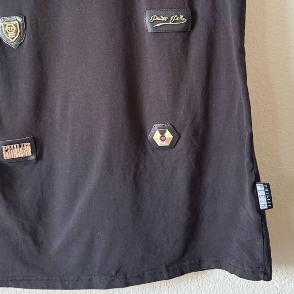 Philipp Plein Homme Black T-Shirt with Metal Patch Details Size L - Picture 5 of 11